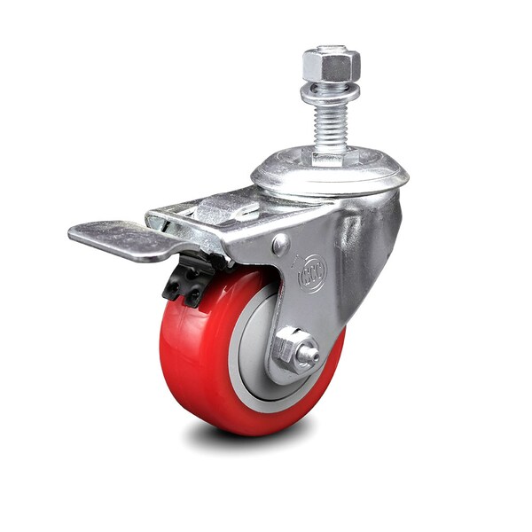 Service Caster 3 Inch Red Polyurethane Swivel 12mm Stem Caster with Total Lock Brake SCC SCC-TSTTL20S314-PPUB-RED-M1215 - main